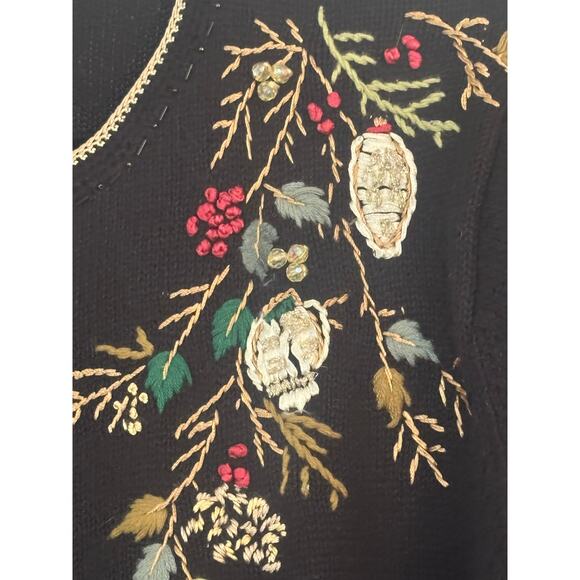 Heirloom Collectibles Cardigan Sweater M Ramie Cotton Embroidered Beaded vintage - Picture 10 of 13
